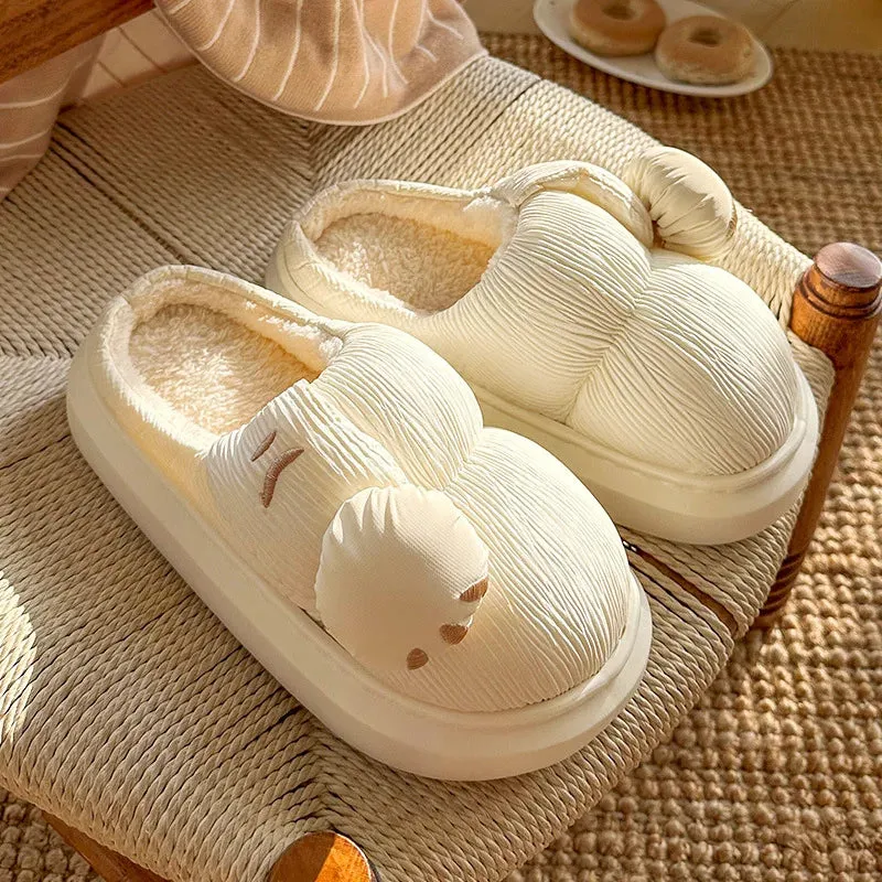 Sohiwoo Cute Cat Paw Winter House Slippers Women New Warm Short Plush Home Cotton Shoes Woman Non Slip Soft Sole Indoor Slides