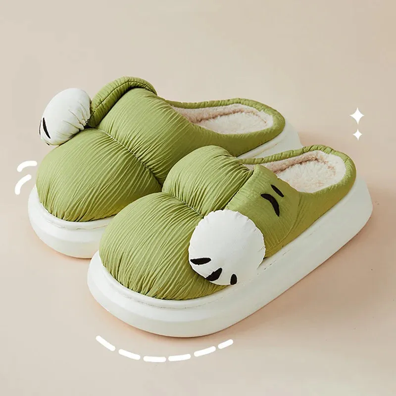 Sohiwoo Cute Cat Paw Winter House Slippers Women New Warm Short Plush Home Cotton Shoes Woman Non Slip Soft Sole Indoor Slides