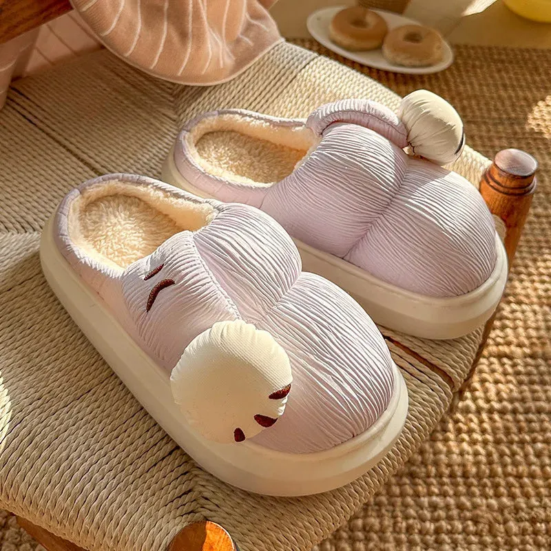 Sohiwoo Cute Cat Paw Winter House Slippers Women New Warm Short Plush Home Cotton Shoes Woman Non Slip Soft Sole Indoor Slides