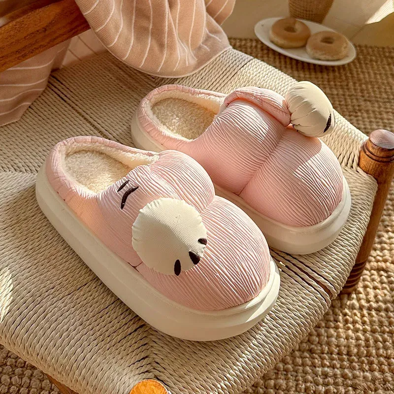 Sohiwoo Cute Cat Paw Winter House Slippers Women New Warm Short Plush Home Cotton Shoes Woman Non Slip Soft Sole Indoor Slides