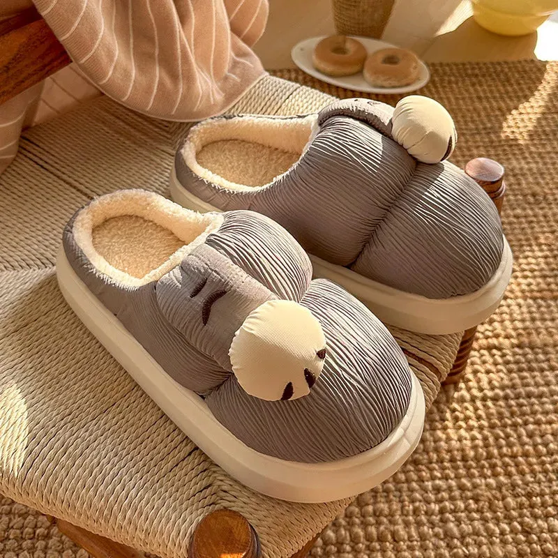 Sohiwoo Cute Cat Paw Winter House Slippers Women New Warm Short Plush Home Cotton Shoes Woman Non Slip Soft Sole Indoor Slides