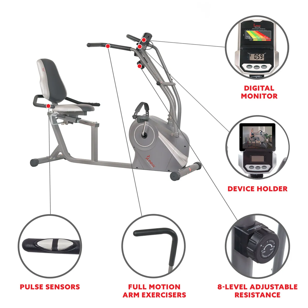 Stationary Cross Trainer Recumbent Bike with Arms Exerciser