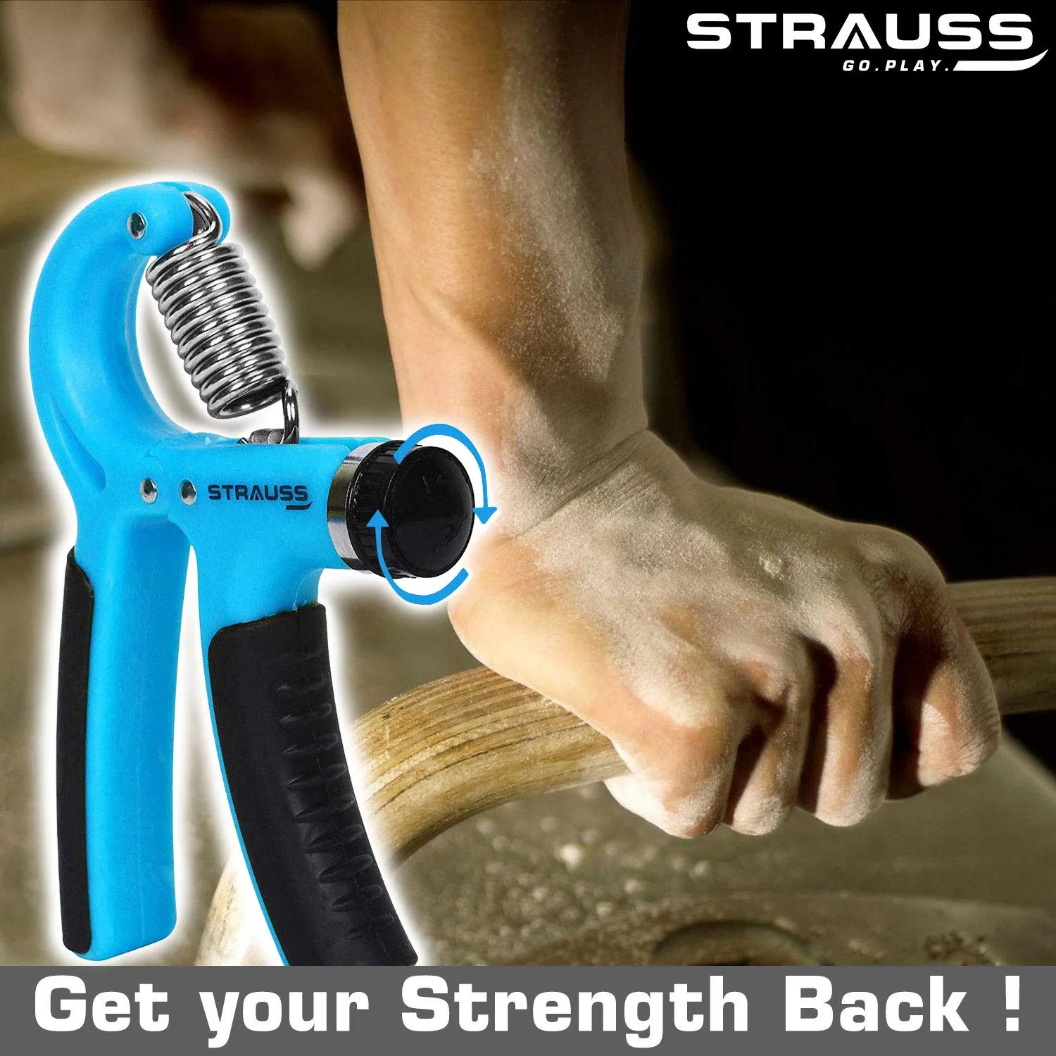 Strauss Adjustable Hand Grip Strengthener, (Black/Blue) and Chest Expander with 5 Springs