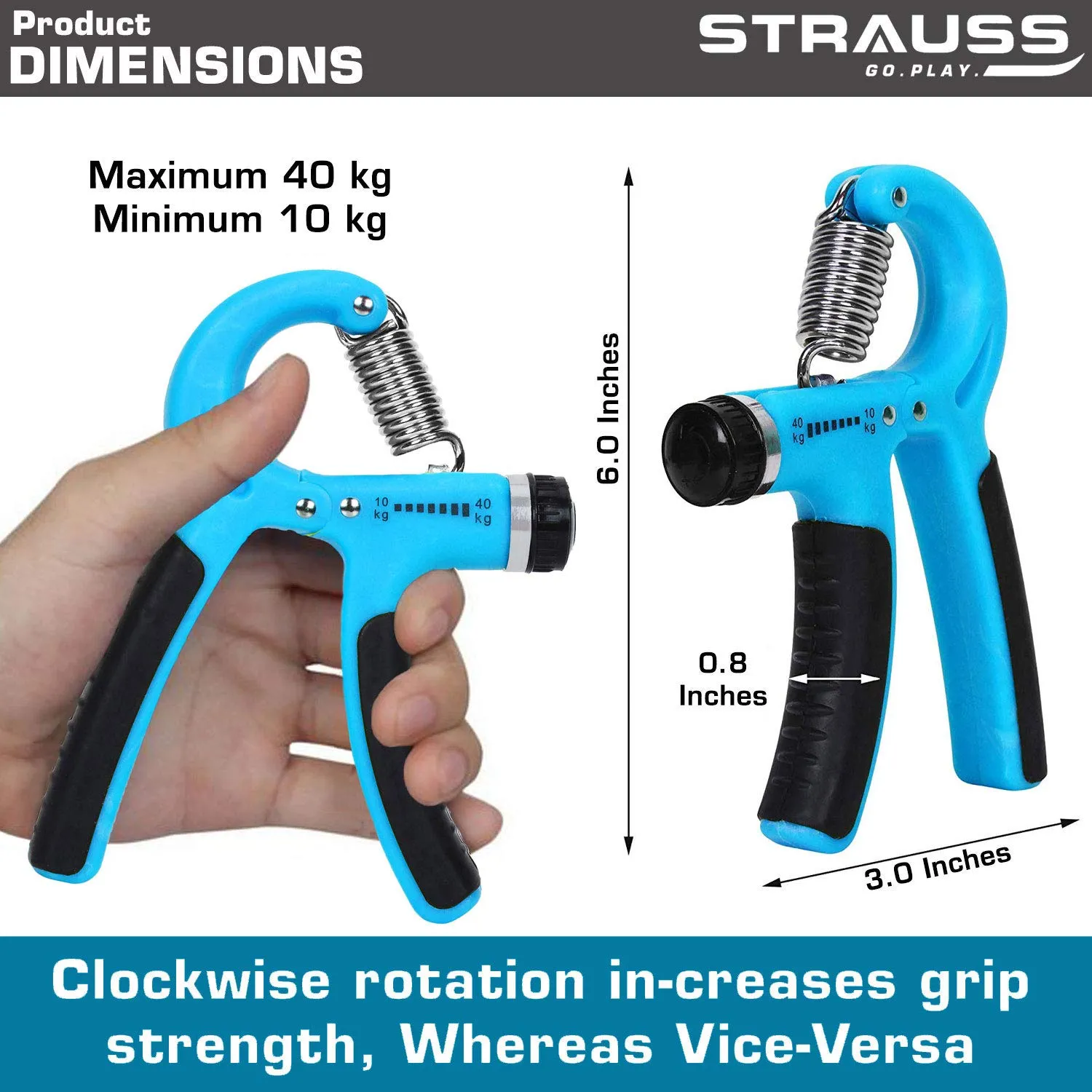 Strauss Adjustable Hand Grip Strengthener, (Black/Blue) and Chest Expander with 5 Springs