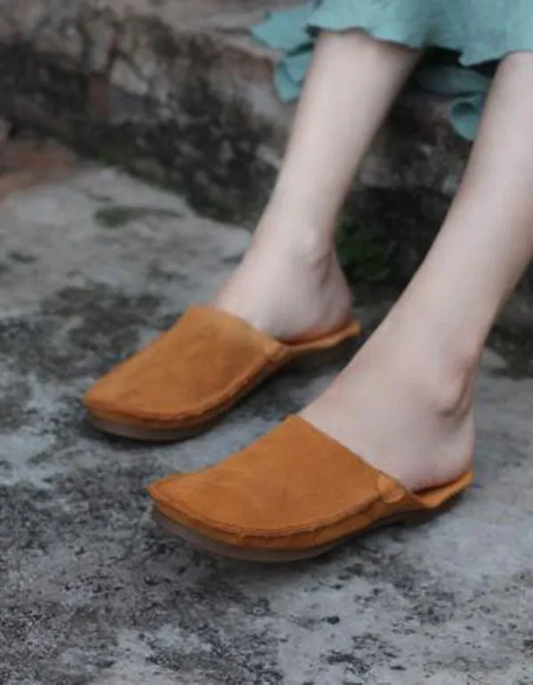 Summer Leather Close Toe Flat Slippers