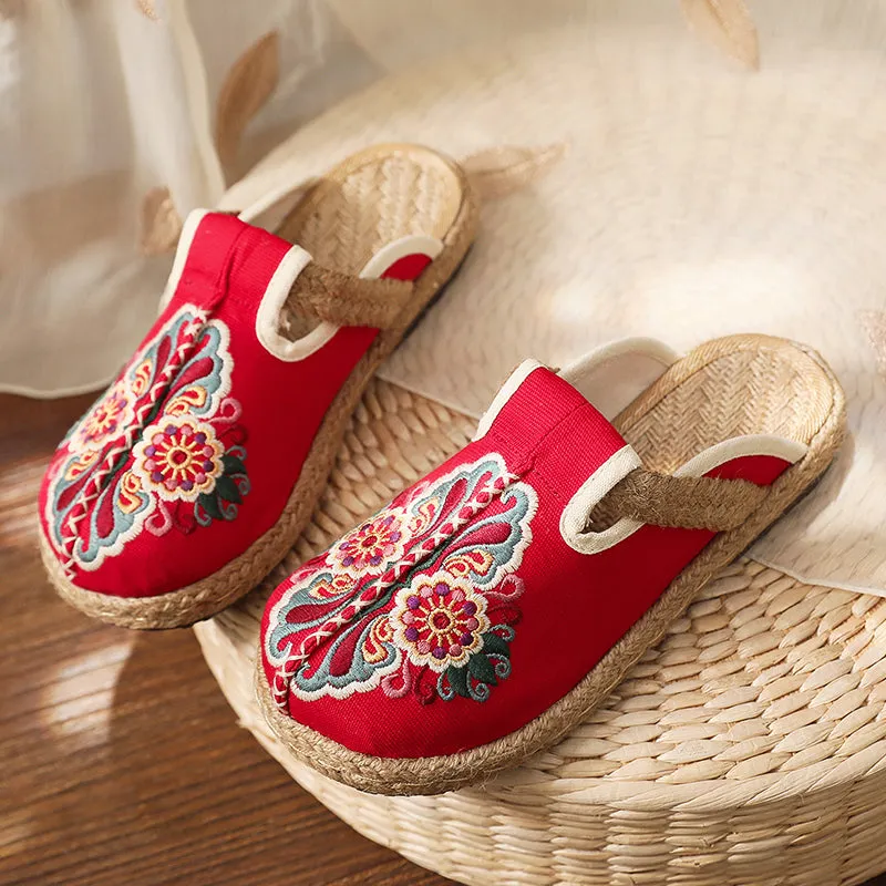 Summer Slippers Hand-woven Flower Embroidered Mules