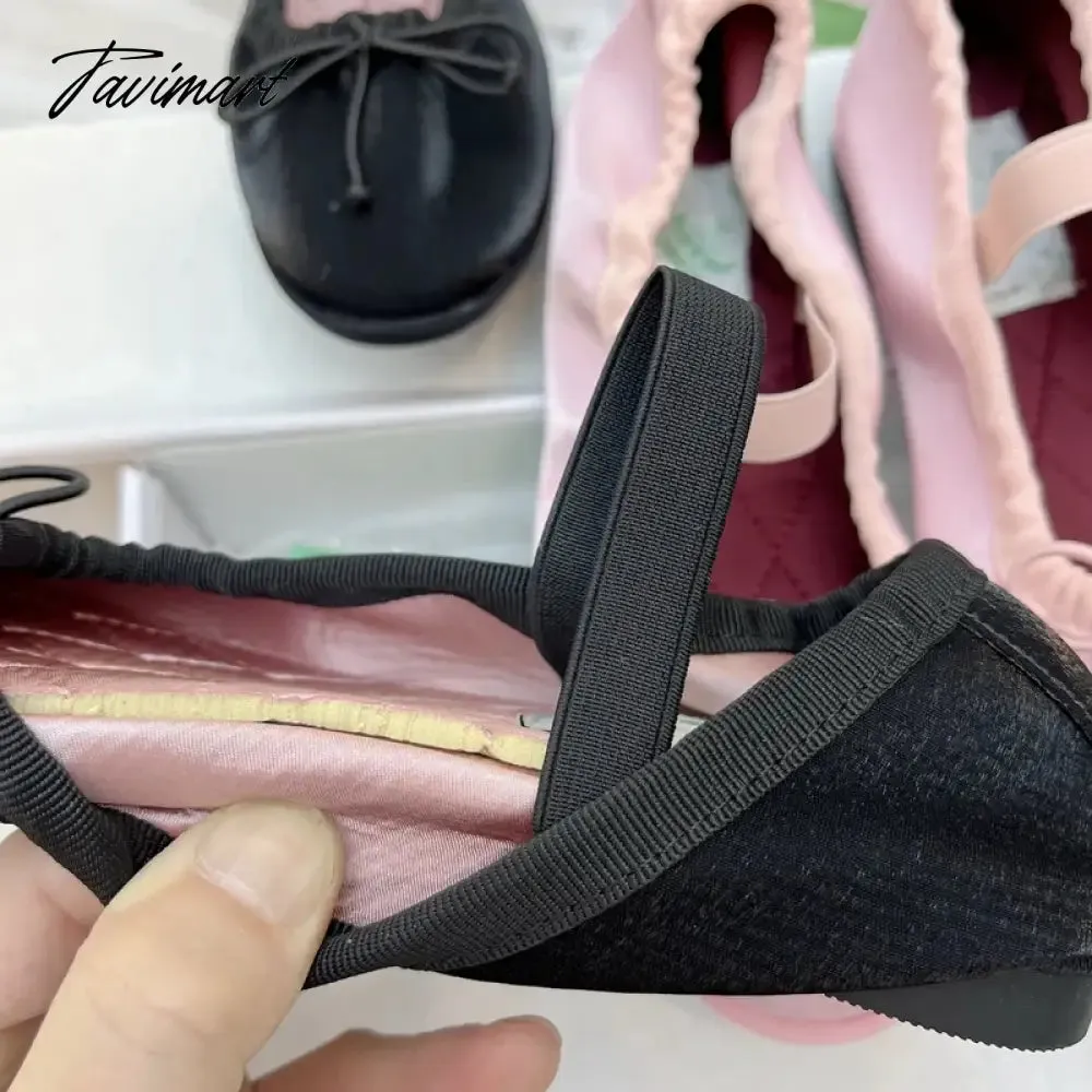 Tavimart Korea Flats Spring/Autumn Flats Women Shoes Fashion Mary Jane Shoes Round Toe Women's Shoes Bow Silk Satin Ballet Flats