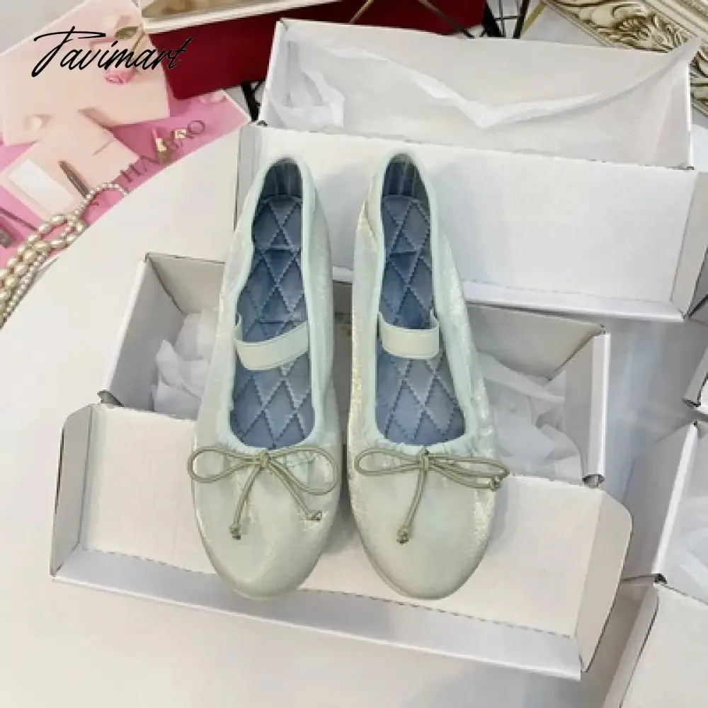 Tavimart Korea Flats Spring/Autumn Flats Women Shoes Fashion Mary Jane Shoes Round Toe Women's Shoes Bow Silk Satin Ballet Flats