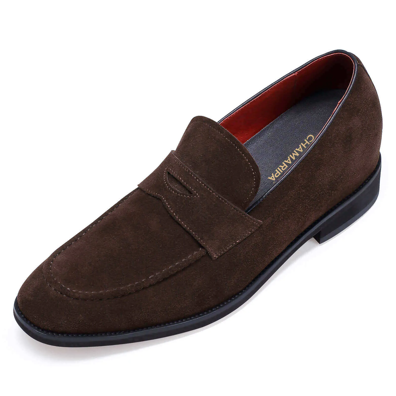 This item only ships to the United States - 6 CM/ 2.36 Inches Taller - CMR CHAMARIPA - Hidden Heel Shoes For Men - Men's Elevator Shoes - Brown Suede Leather Penny Loafer