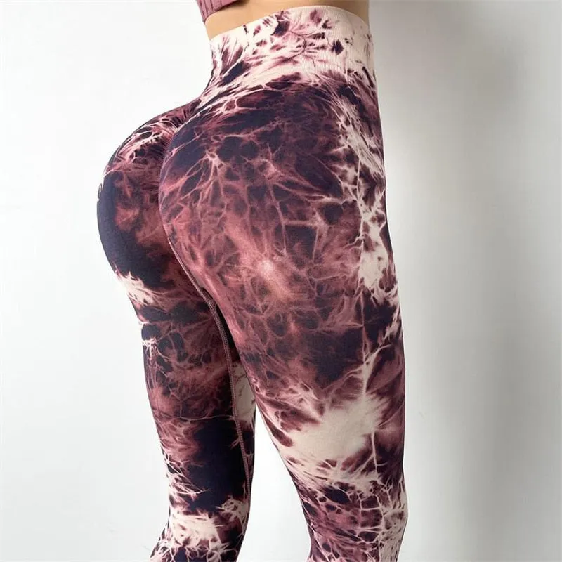 Tie Dye Seamless Leggings Women Fitness Gym High Waist Pants Push Up Workout Running Sports Butt Lift Leggings Anti Cellulite