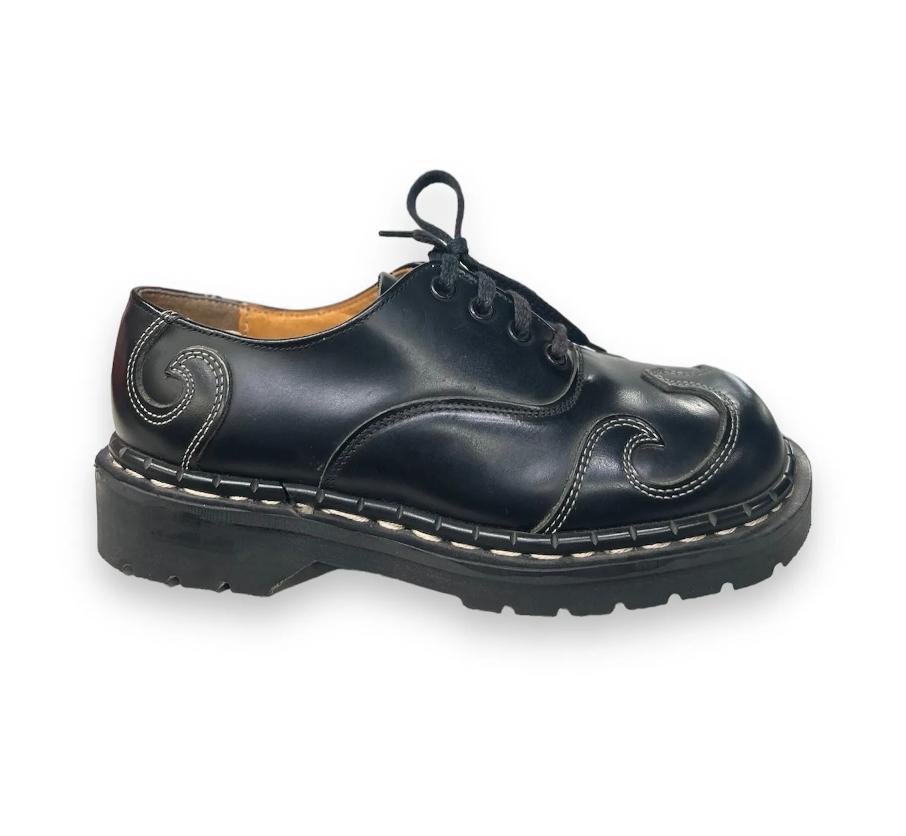 Tredair Black Leather 4 Eyelet Swirly Tie Oxford Shoe