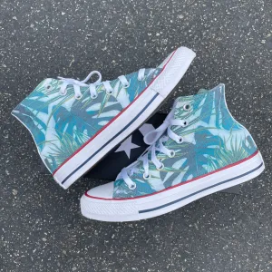 Tropical Leaf - Custom White High Tops