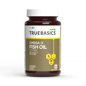 TrueBasics Omega 3 Fish Oil (60 Capsules) | Triple Strength with 1150mg Omega, 525mg EPA & 375mg DHA | For Healthy Heart, Eyes & Joints