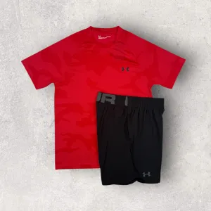 UNDER ARMOUR JACQUARD T-SHIRT/SHORT SET - USA RED/BLACK