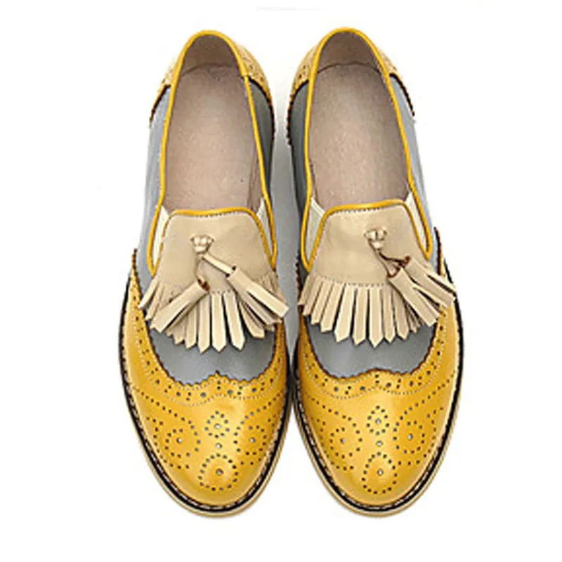 Vintage Chic Tassel Slip-on Vegan Leather Oxford Flat Shoes