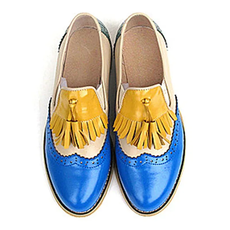 Vintage Chic Tassel Slip-on Vegan Leather Oxford Flat Shoes