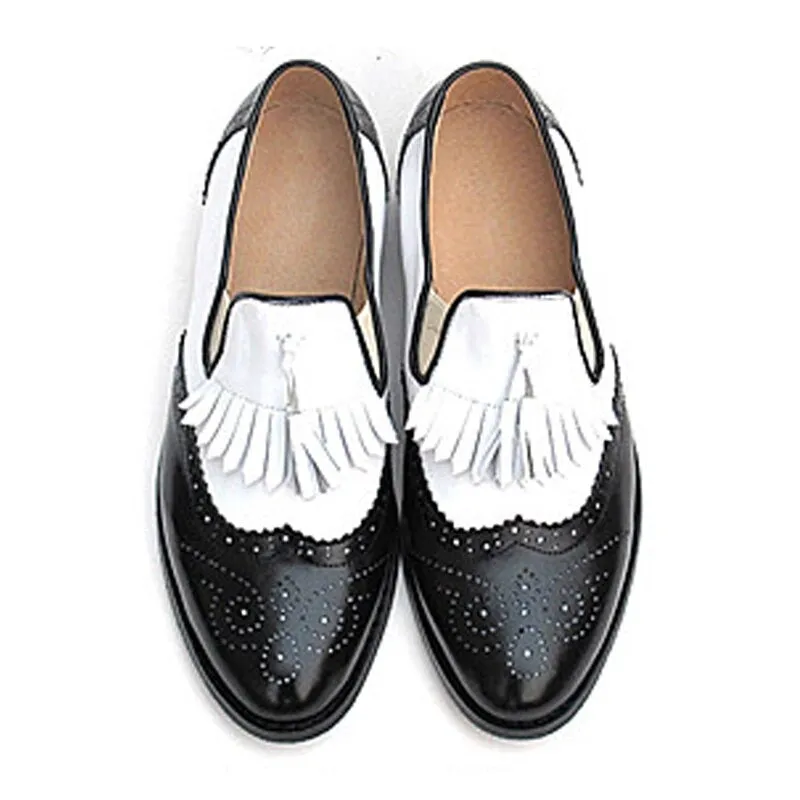 Vintage Chic Tassel Slip-on Vegan Leather Oxford Flat Shoes