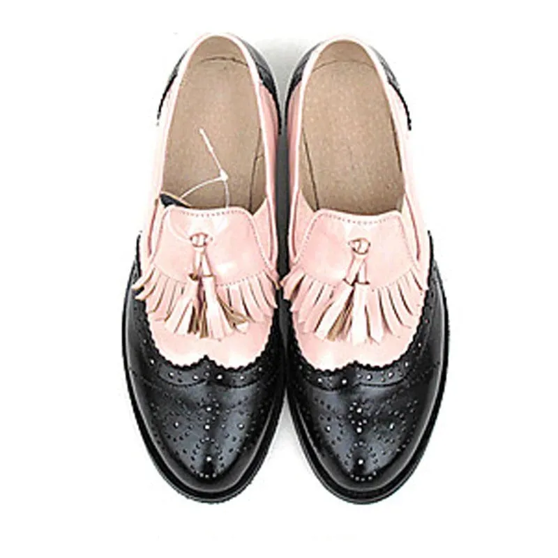 Vintage Chic Tassel Slip-on Vegan Leather Oxford Flat Shoes