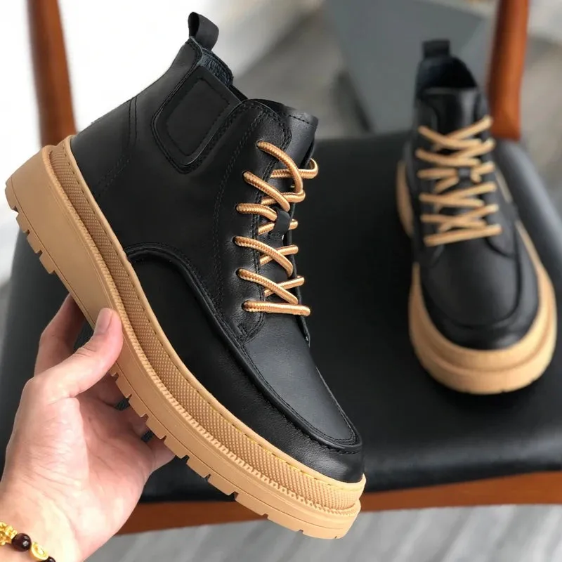 Wiaofellas  -  High Quality Brand Men's Genuine Leather Boots Fashionable High Rise Shoes British Style Work Boots Men's Casual Short Boots