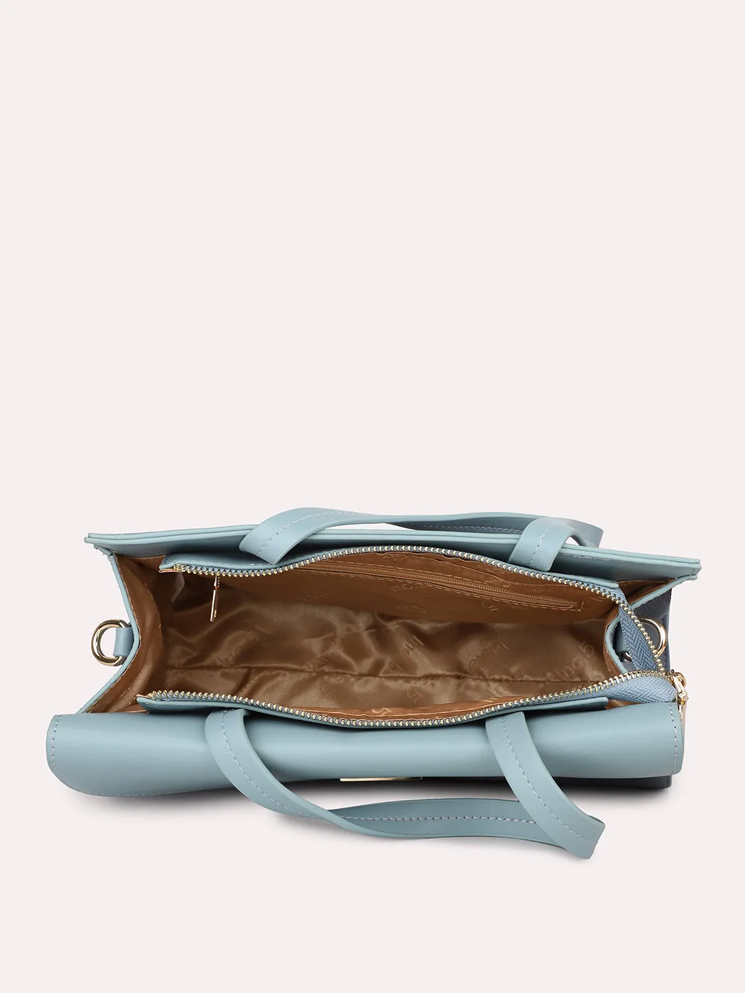 Women Blue Textured PU Structured Handheld Bag