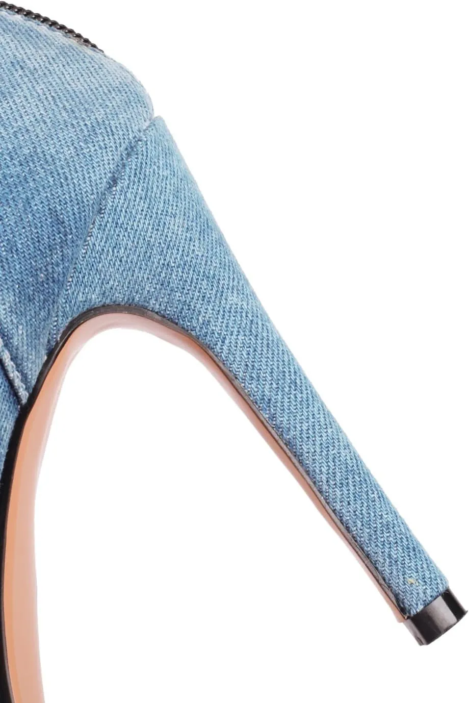 Women‘S Denim Heels Ankle Strap Peep Toe Heeled Sandals