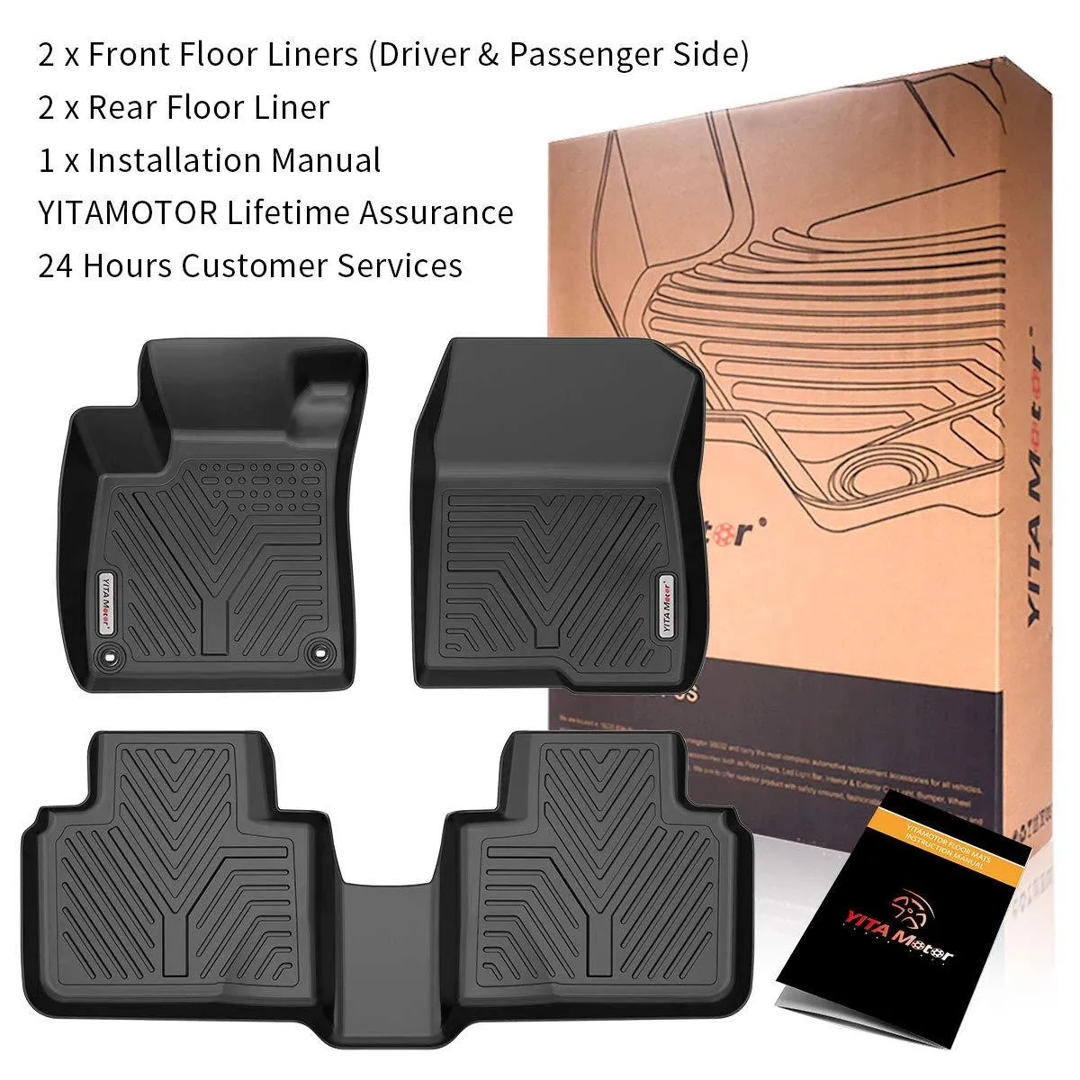 YITAMOTOR® Floor Mats For 2018-2022 Honda Accord, 1st & 2nd Row All Weather Protection